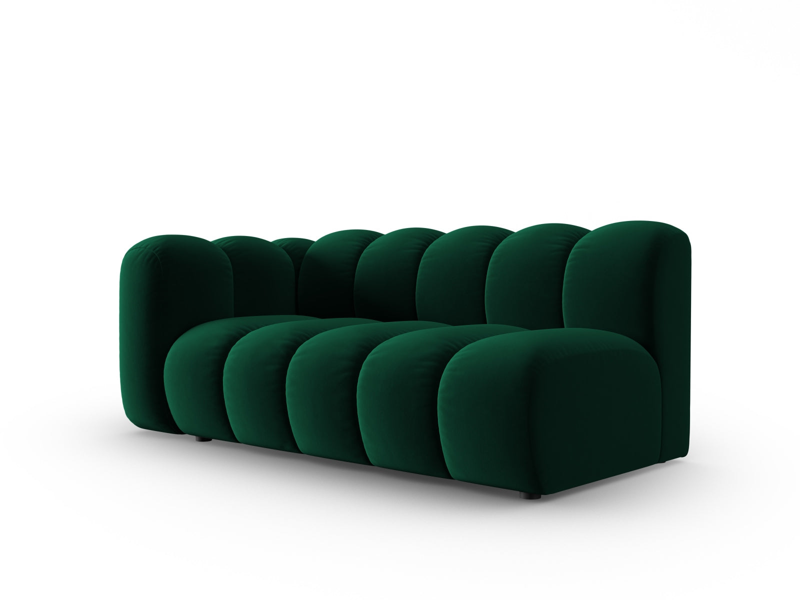 Elegantes Lupine Velour 3-Sitzer Sofa in Flaschengrün, linksseitig, ideal für moderne Wohnräume und vielseitige Gestaltungsmöglichkeiten.