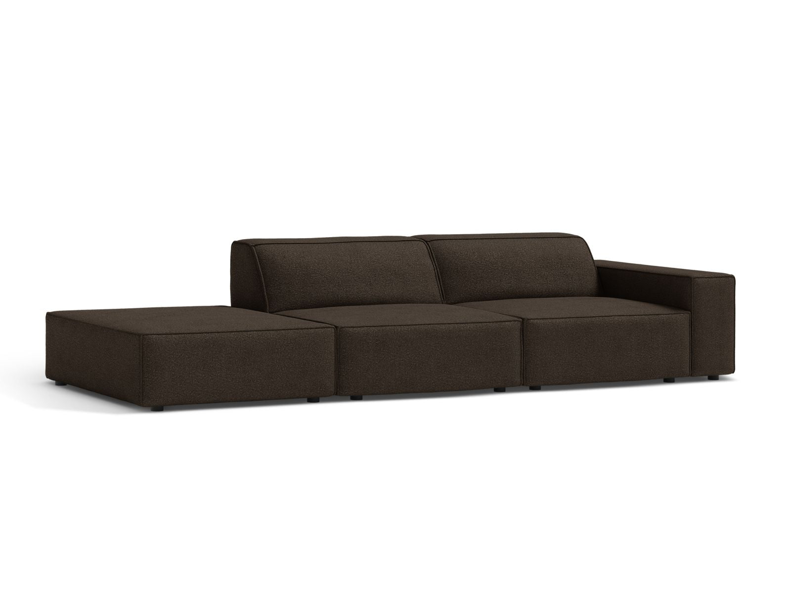 Elegantes Jodie Boucle 3-Sitzer Sofa in Braun, modulares Design mit offener linker Seite, ideal für stilvolle Wohnräume.