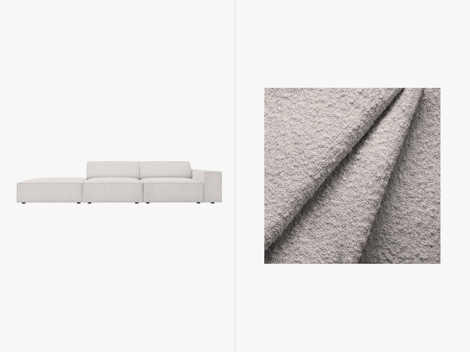 Jodie Boucle modulares Sofa open links 3 Sitzer in Light Grey präsentiert im Onlineshop von KAQTU Design AG. L-Sofa links ist von Micadoni