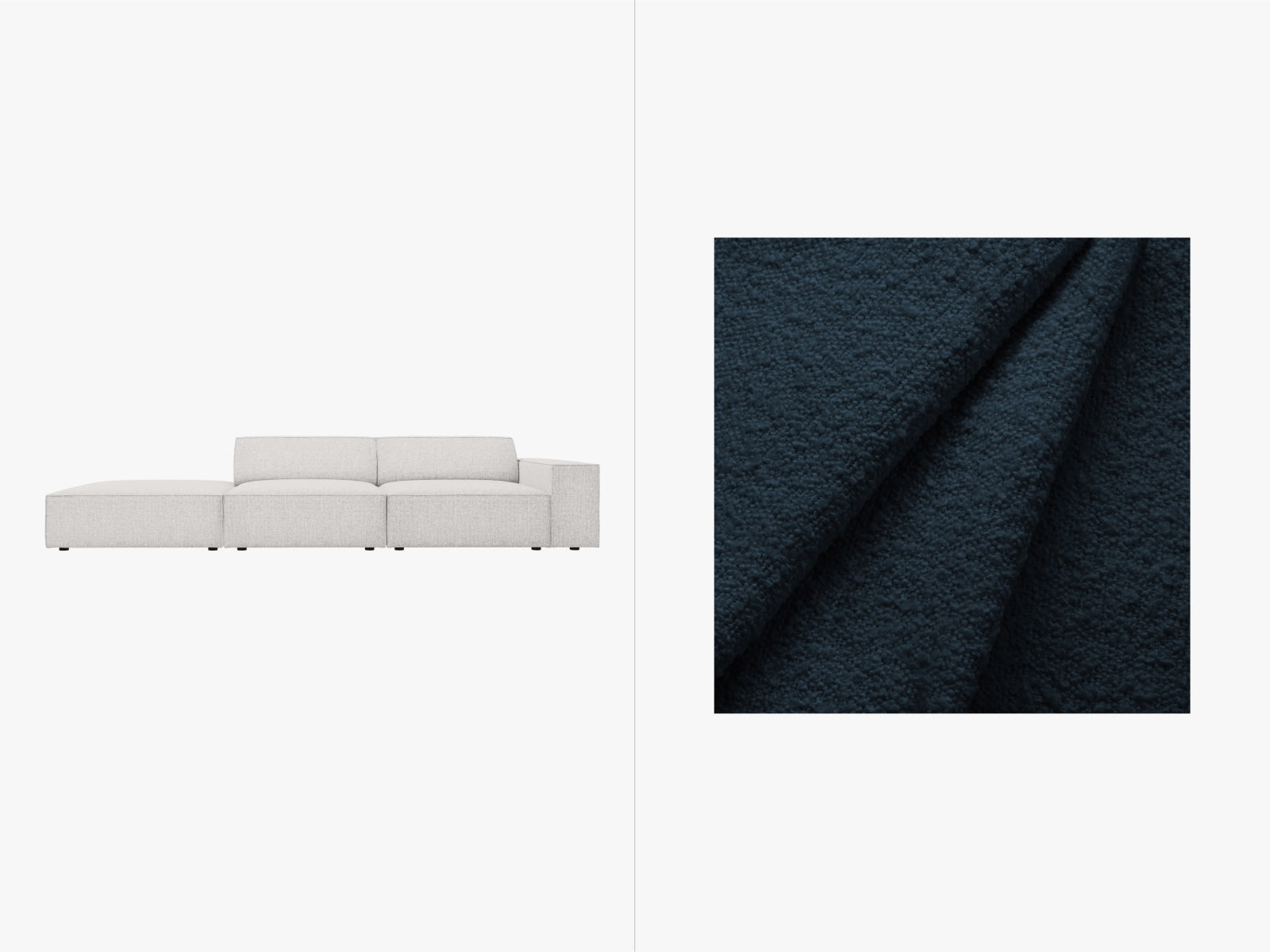 Jodie Boucle modulares Sofa open links 3 Sitzer in Dark Blue präsentiert im Onlineshop von KAQTU Design AG. L-Sofa links ist von Micadoni