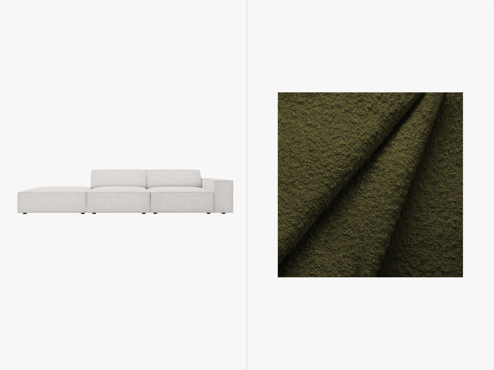 Jodie Boucle modulares Sofa open links 3 Sitzer in Dark Olive Green präsentiert im Onlineshop von KAQTU Design AG. L-Sofa links ist von Micadoni