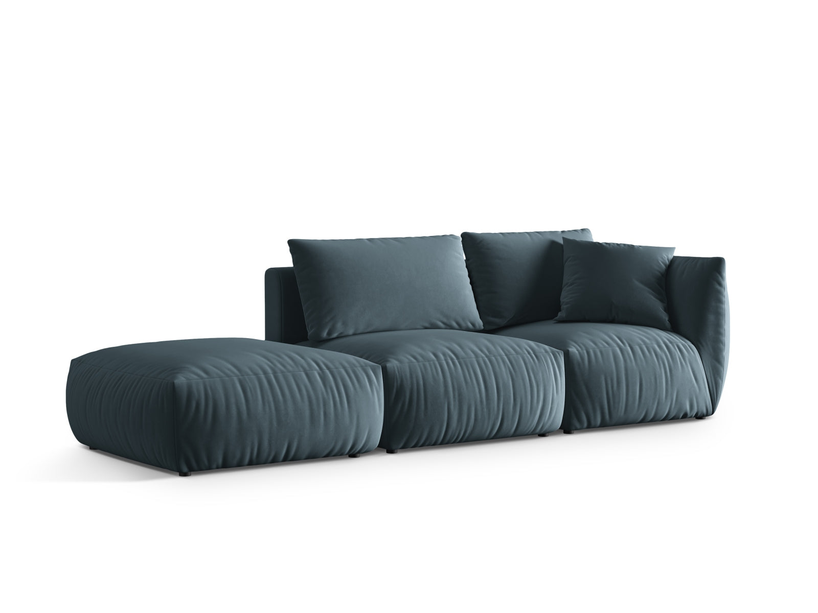 Modulares Chris Velour 3-Sitzer Sofa in sanftem Pastellblau, perfekt für moderne und gemütliche Wohnambiente von Micadoni.