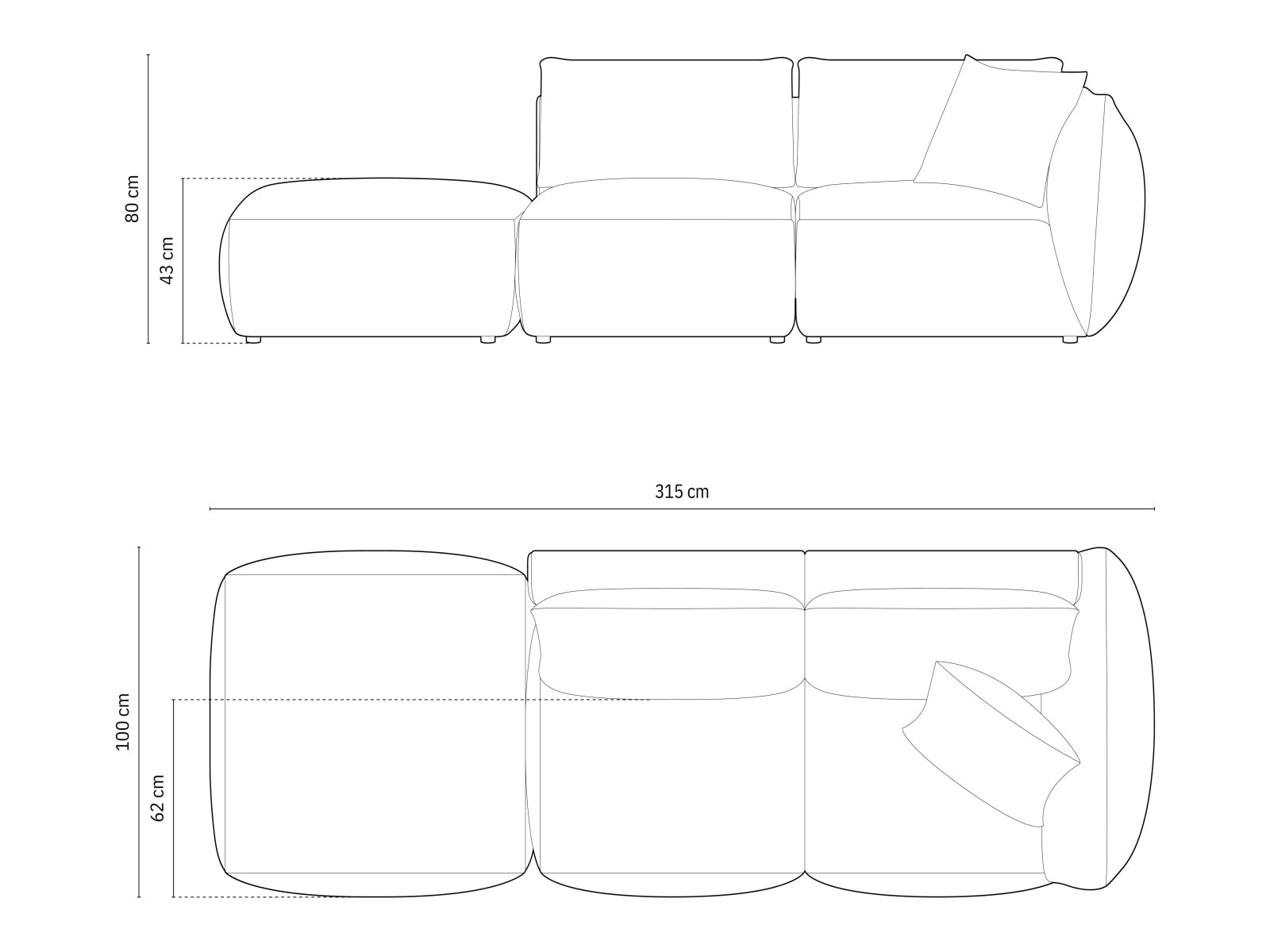 Modulares 3-Sitzer Sofa Chris Velour in edlem Dunkelgrau, linksseitig, perfekt für zeitgemäße Einrichtung und gemütliche Atmosphäre.