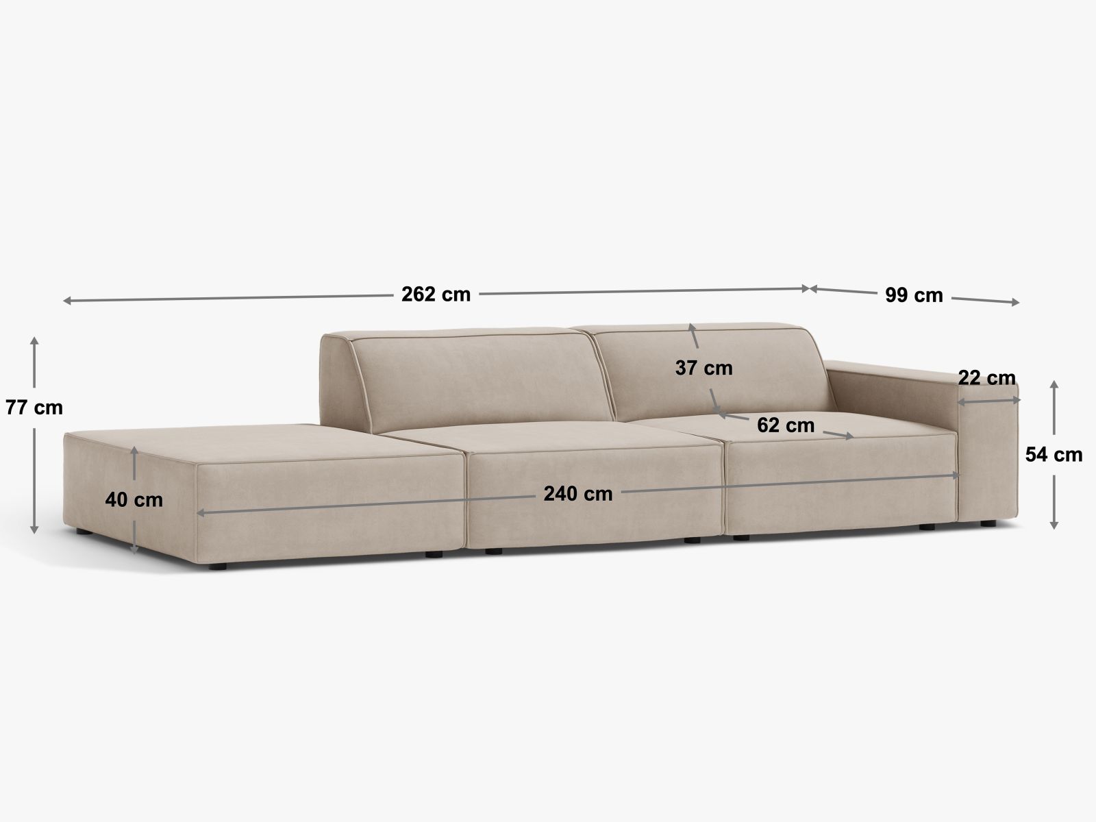 Modulares 3-Sitzer Sofa Jodie in warmem Brick-Liberty, ideal für stilvolle Wohnräume und anpassbare Sitzlösungen.