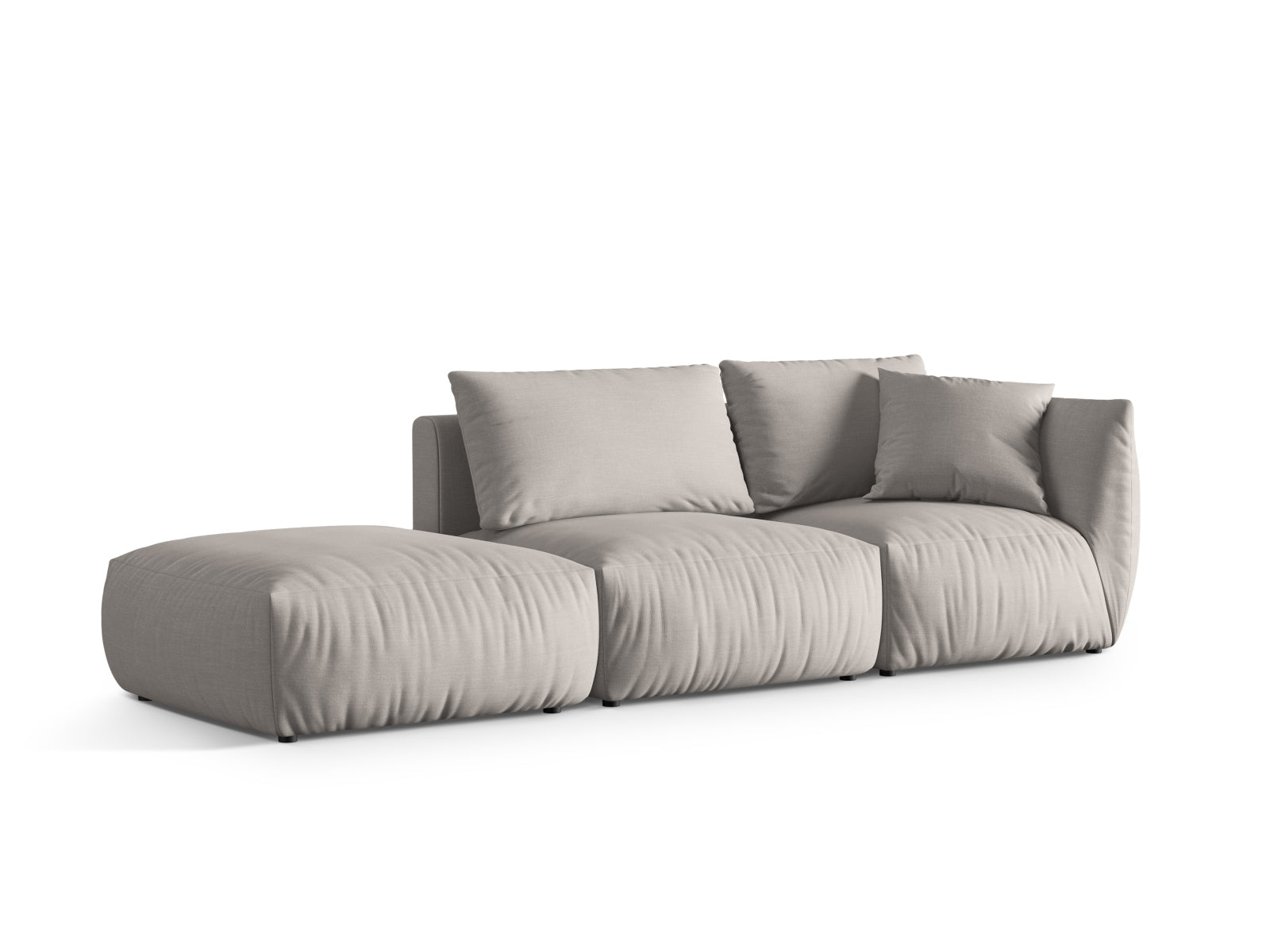 Modernes Chris Modular Sofa links 3 Sitzer in sanftem Linsenton, vielseitig einsetzbar und ideal für kreative Raumgestaltungen.