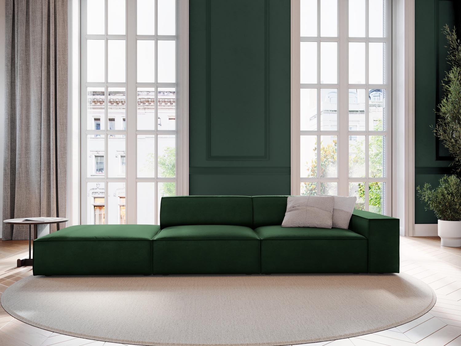 Jodie Velour modulares Sofa links 3 Sitzer in Bottle Green präsentiert im Onlineshop von KAQTU Design AG. L-Sofa links ist von Micadoni