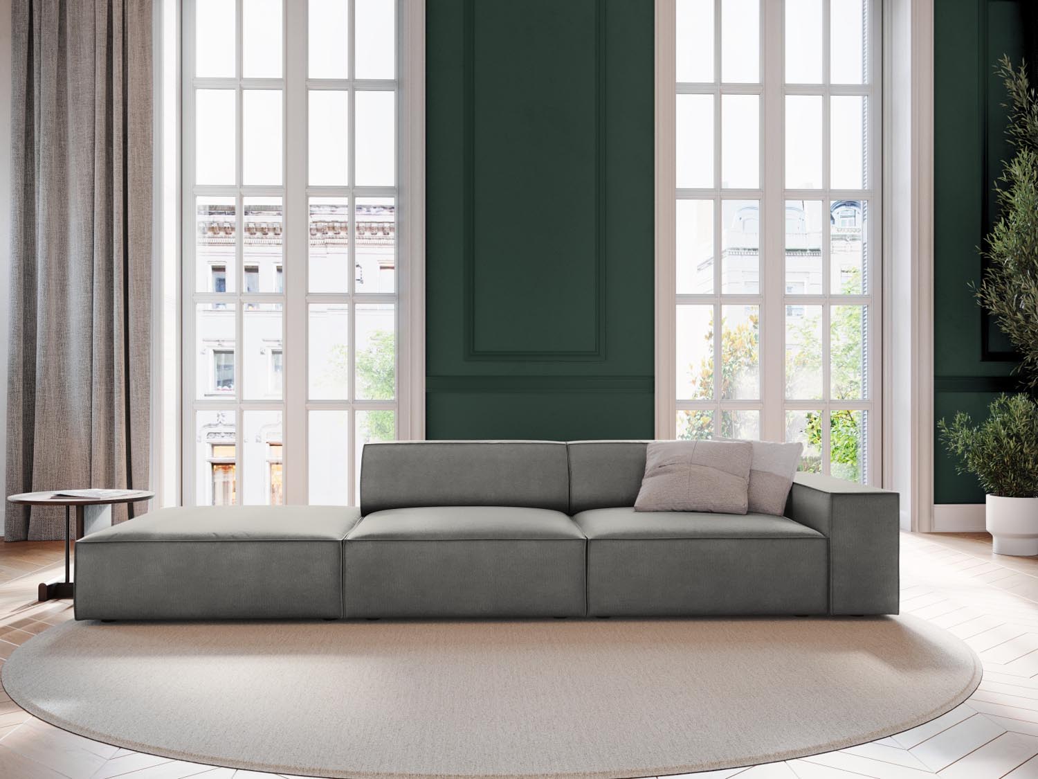 Jodie Velour modulares Sofa links 3 Sitzer in Light Grey präsentiert im Onlineshop von KAQTU Design AG. L-Sofa links ist von Micadoni