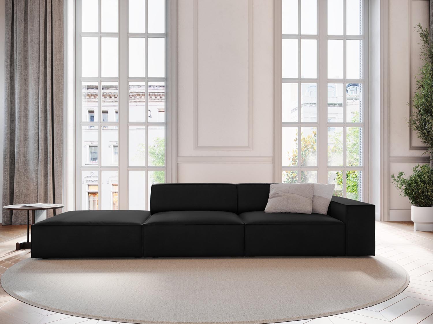 Jodie Velour modulares Sofa links 3 Sitzer in Black präsentiert im Onlineshop von KAQTU Design AG. L-Sofa links ist von Micadoni