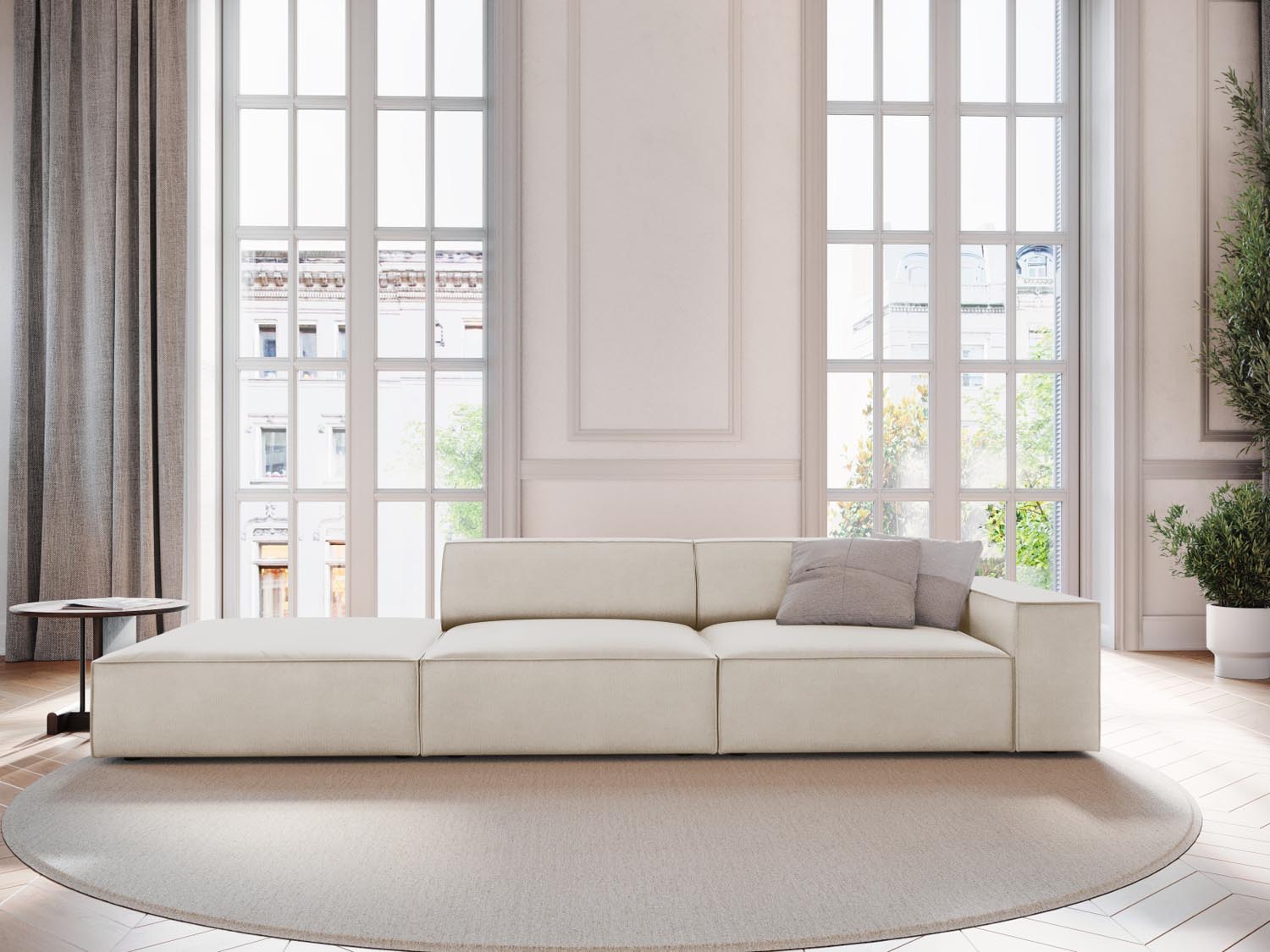 Jodie Velour modulares Sofa links 3 Sitzer in Dark Beige präsentiert im Onlineshop von KAQTU Design AG. L-Sofa links ist von Micadoni