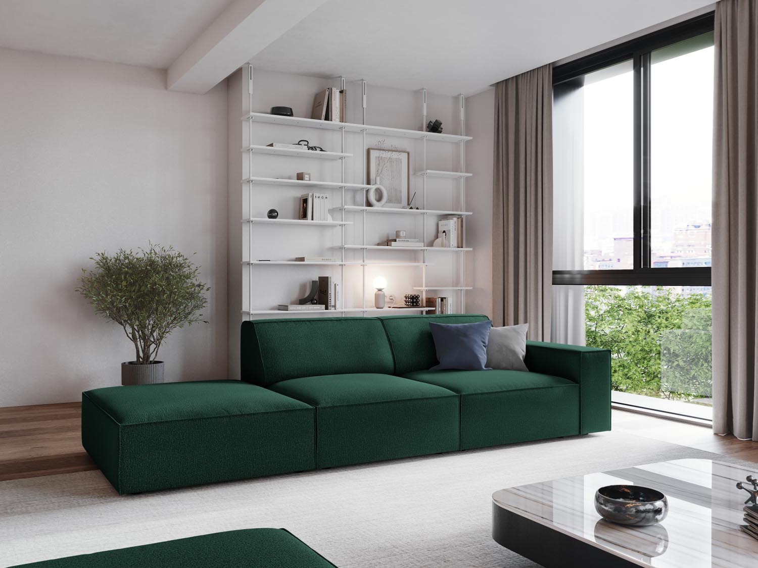 Jodie Modulares Sofa open links 3 Sitzer in Green präsentiert im Onlineshop von KAQTU Design AG. L-Sofa links ist von Micadoni