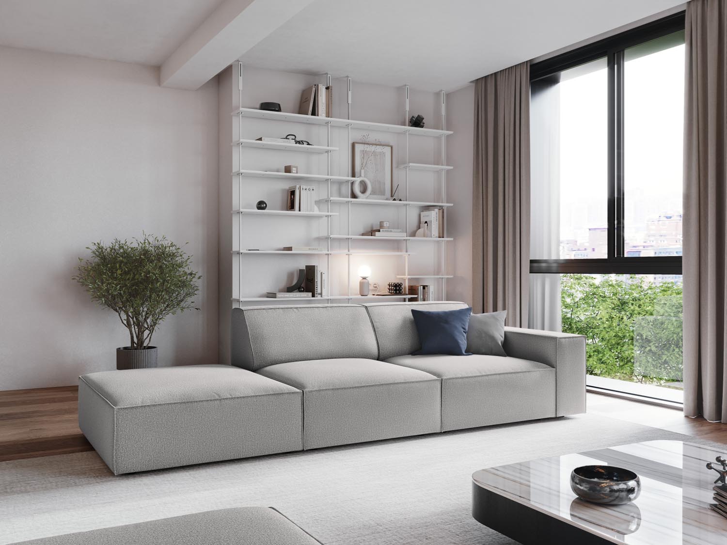 Jodie Modulares Sofa open links 3 Sitzer in Light Grey präsentiert im Onlineshop von KAQTU Design AG. L-Sofa links ist von Micadoni
