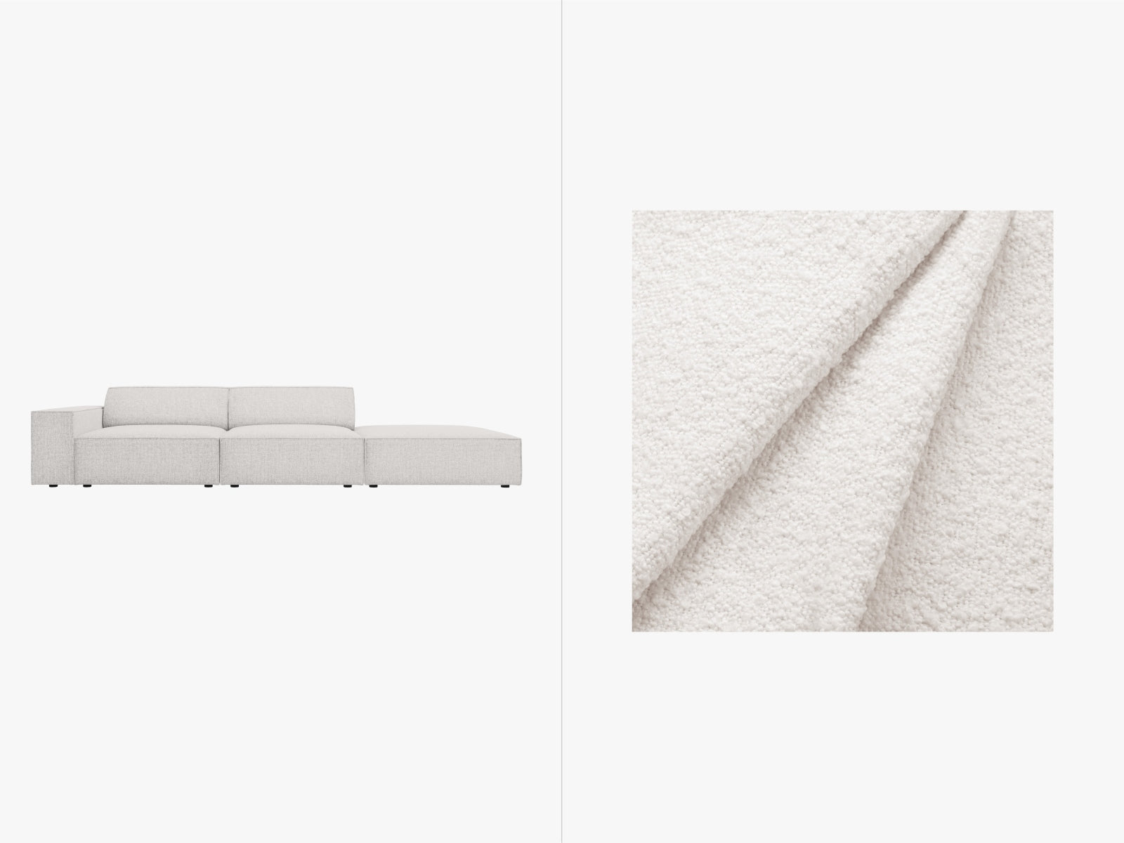 Jodie Boucle modulares Sofa open rechts 3 Sitzer in White präsentiert im Onlineshop von KAQTU Design AG. L-Sofa rechts ist von Micadoni