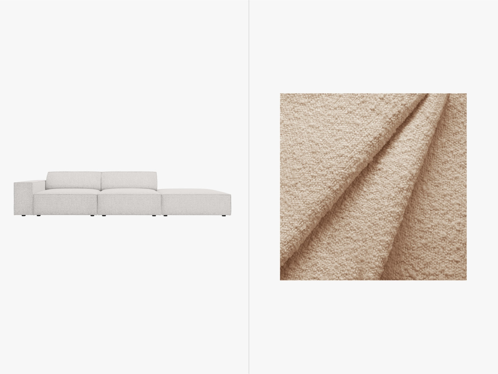 Jodie Boucle modulares Sofa open rechts 3 Sitzer in Beige präsentiert im Onlineshop von KAQTU Design AG. L-Sofa rechts ist von Micadoni