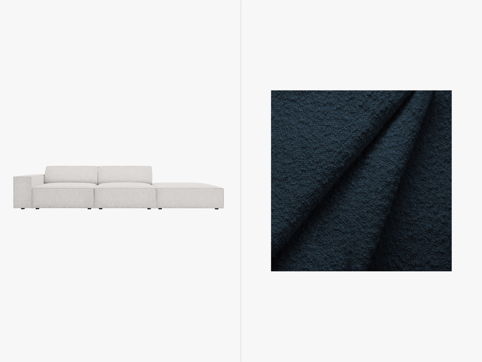 Jodie Boucle modulares Sofa open rechts 3 Sitzer in Dark Blue präsentiert im Onlineshop von KAQTU Design AG. L-Sofa rechts ist von Micadoni