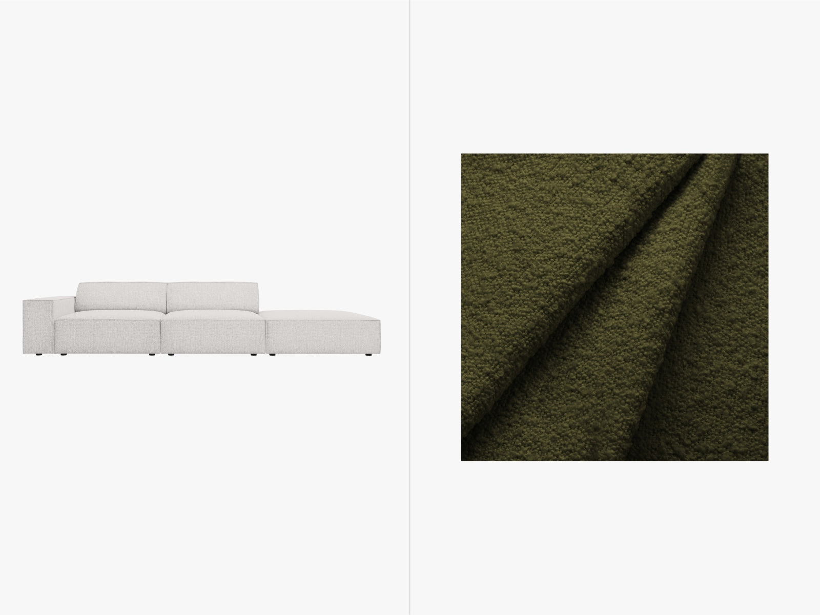 Jodie Boucle modulares Sofa open rechts 3 Sitzer in Dark Olive Green präsentiert im Onlineshop von KAQTU Design AG. L-Sofa rechts ist von Micadoni
