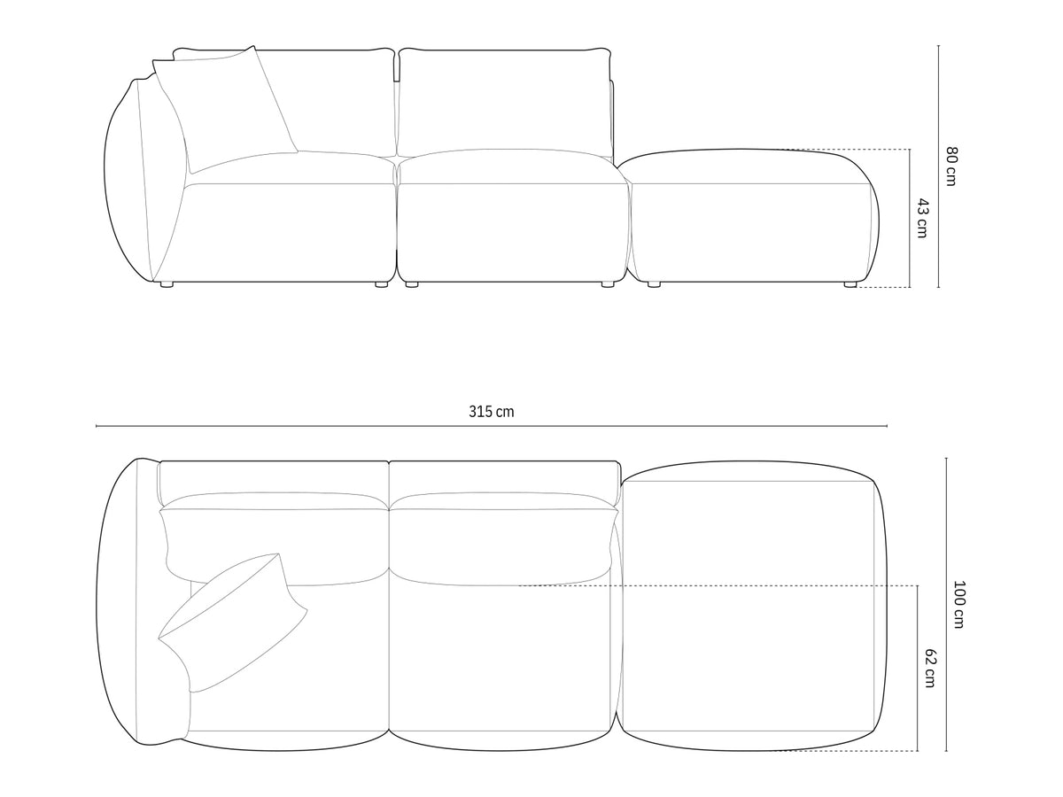 Chris Velour Modular Sofa rechts 3 Sitzer in Light Green-Casino präsentiert im Onlineshop von KAQTU Design AG. 3er Sofa ist von Micadoni