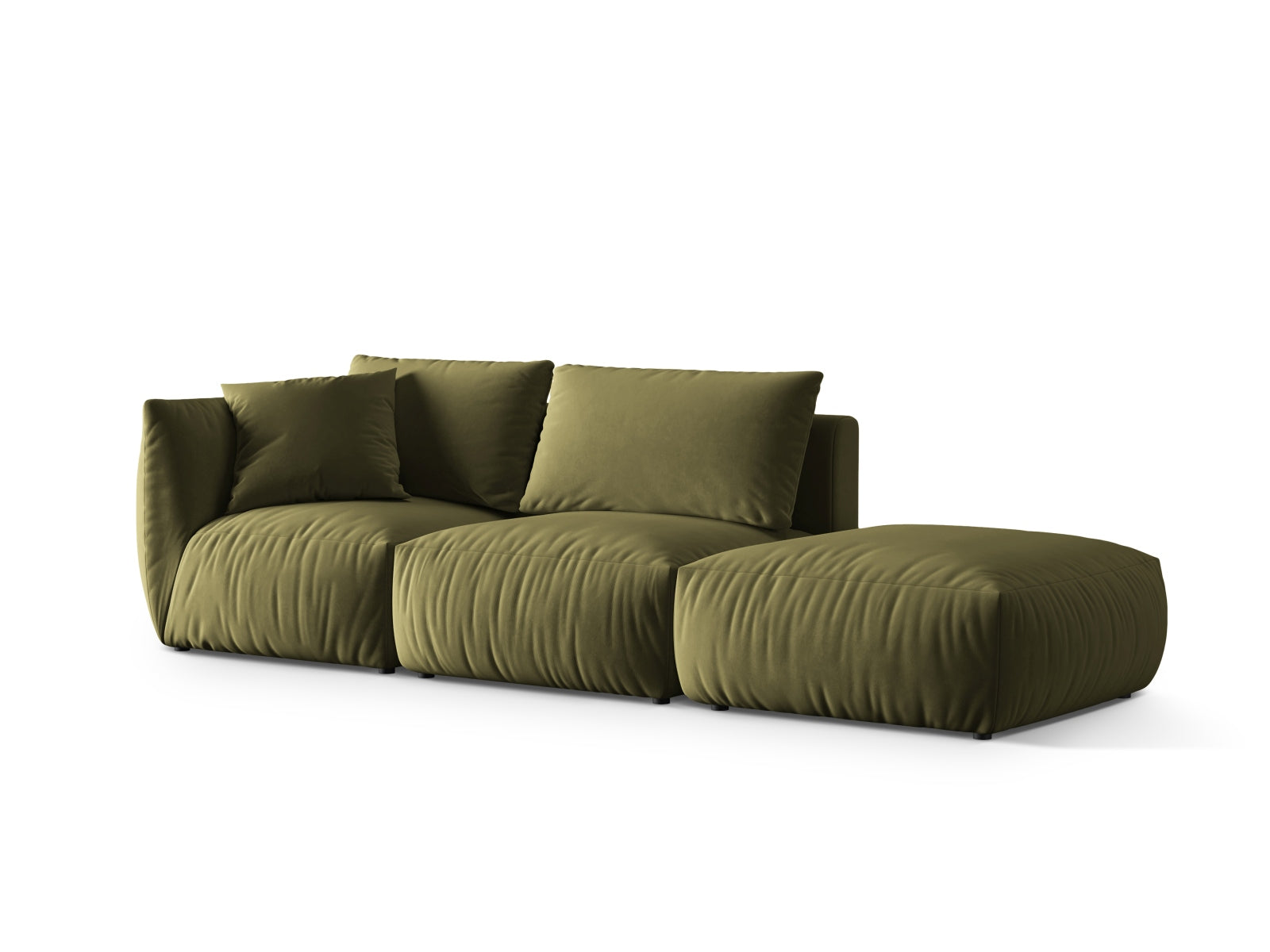 Modernes 3-Sitzer Chris Velour Modular Sofa in zartem Hellgrün, perfekt für gemütliche und stilvolle Wohnambiente von Micadoni.