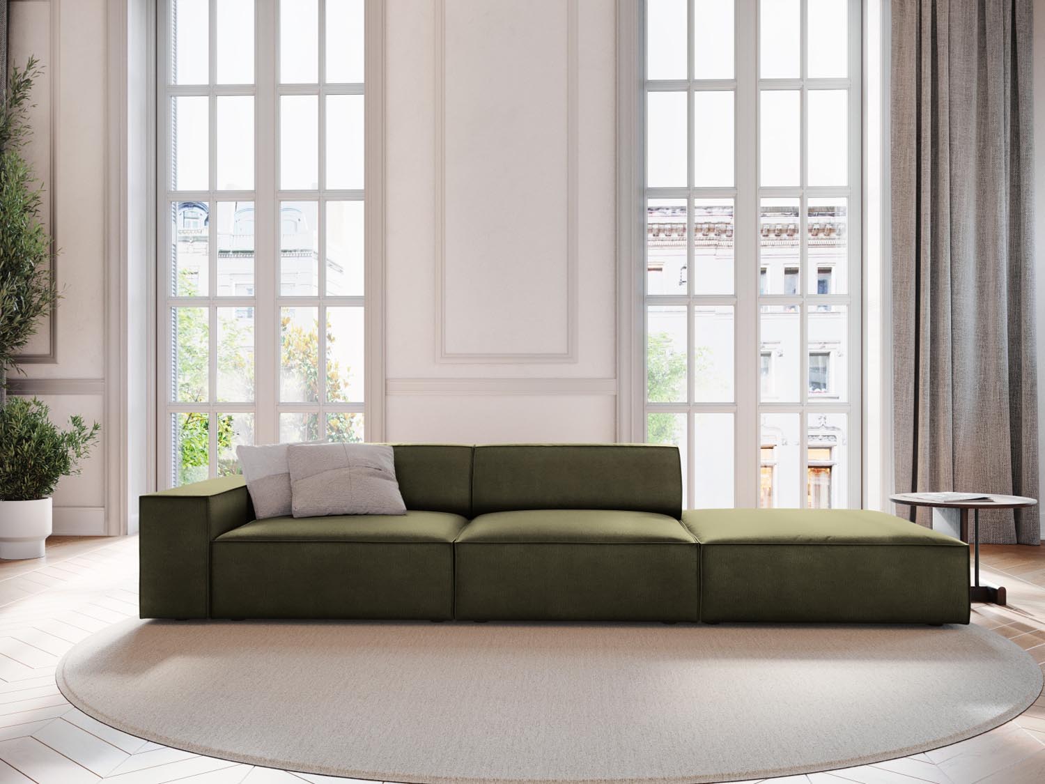 Jodie Velour modulares Sofa rechts 3 Sitzer in Green präsentiert im Onlineshop von KAQTU Design AG. L-Sofa rechts ist von Micadoni