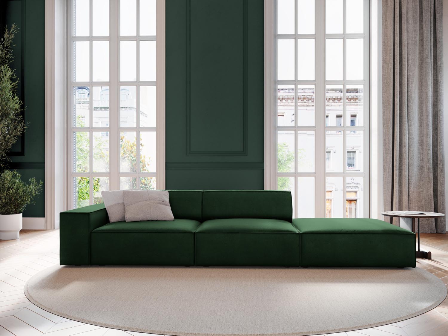 Jodie Velour modulares Sofa rechts 3 Sitzer in Bottle Green präsentiert im Onlineshop von KAQTU Design AG. L-Sofa rechts ist von Micadoni