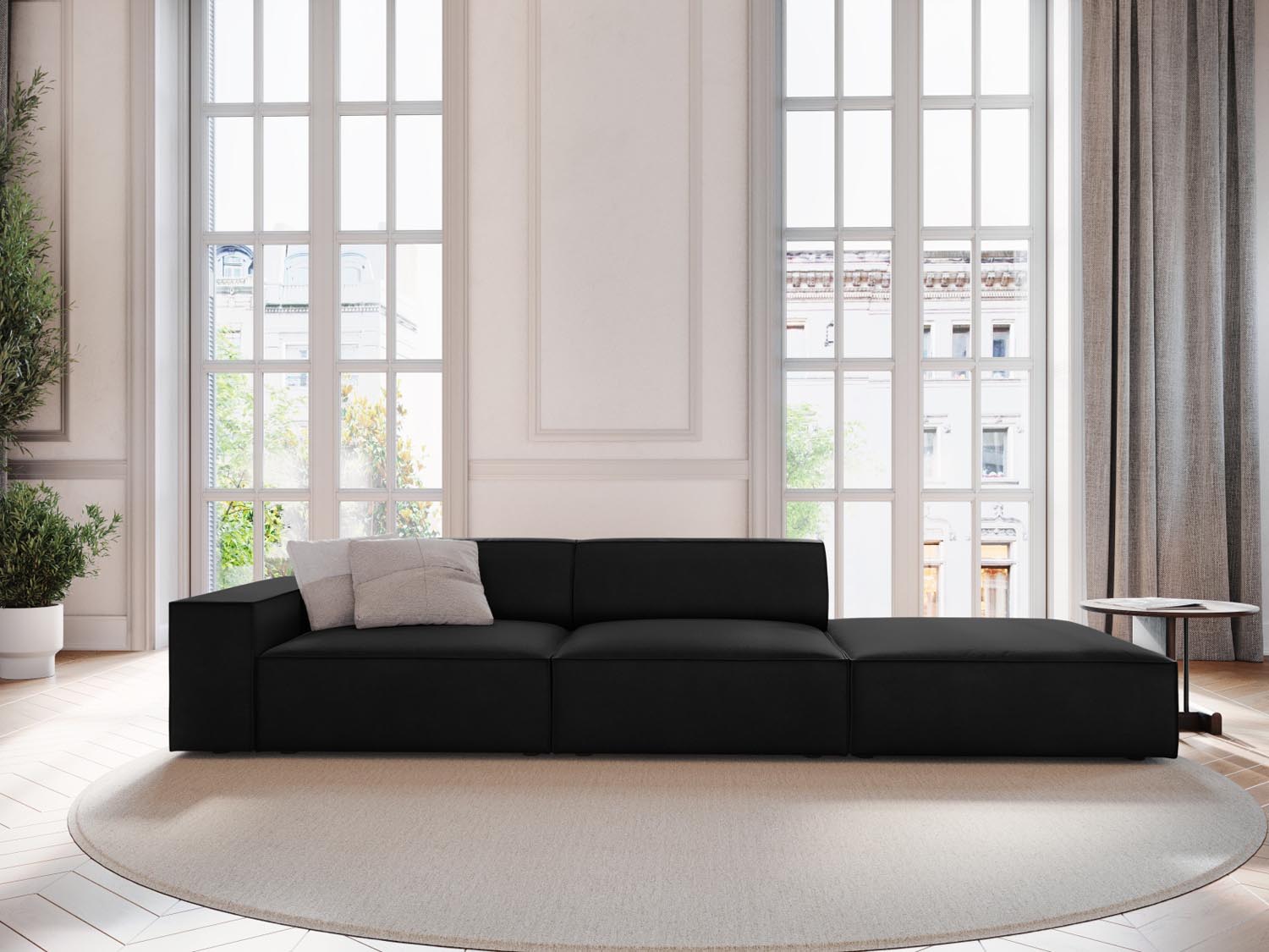 Jodie Velour modulares Sofa rechts 3 Sitzer in Black präsentiert im Onlineshop von KAQTU Design AG. L-Sofa rechts ist von Micadoni