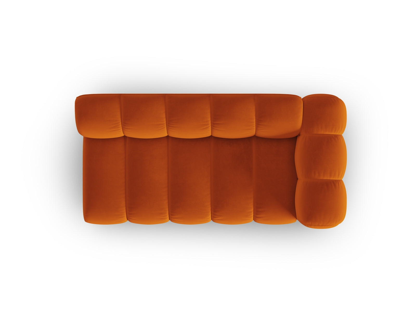 Elegantes 3-Sitzer Sofa in sanftem Terracotta, rechtsseitig, aus luxuriösem Velours, ideal für stilvolle Wohnräume von Micadoni.