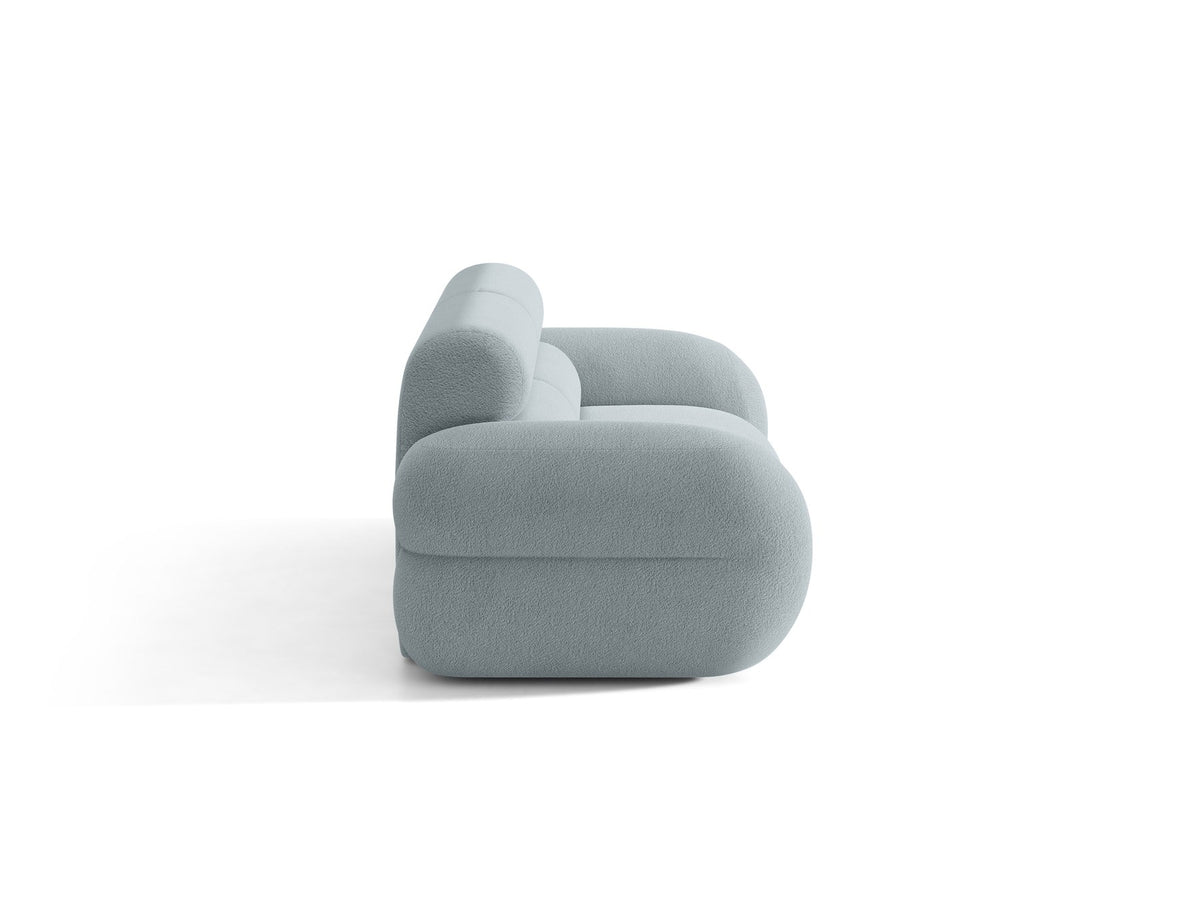 3er Sofa Neo von Micadoni in dunklem Olivgrün, mit strukturiertem Bouclé-Stoff, schwarzen Kunststoffbeinen und hoher gepolsterter Rückenlehne.