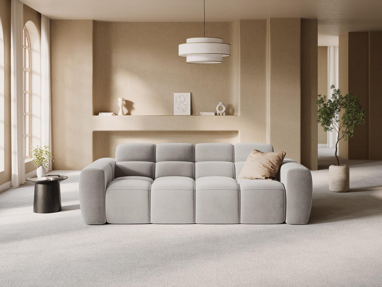 Lisa Velour Sofa 3 Sitzer in Light Beige präsentiert im Onlineshop von KAQTU Design AG. 3er Sofa ist von Micadoni