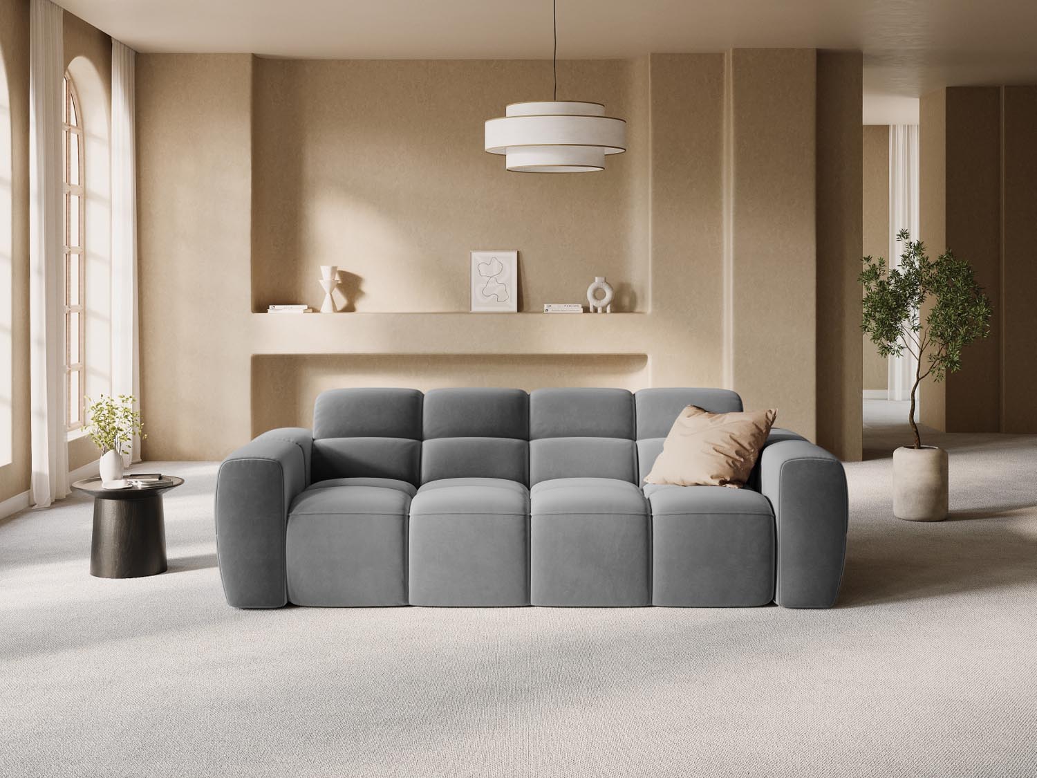 Lisa Velour Sofa 3 Sitzer in Light Grey präsentiert im Onlineshop von KAQTU Design AG. 3er Sofa ist von Micadoni