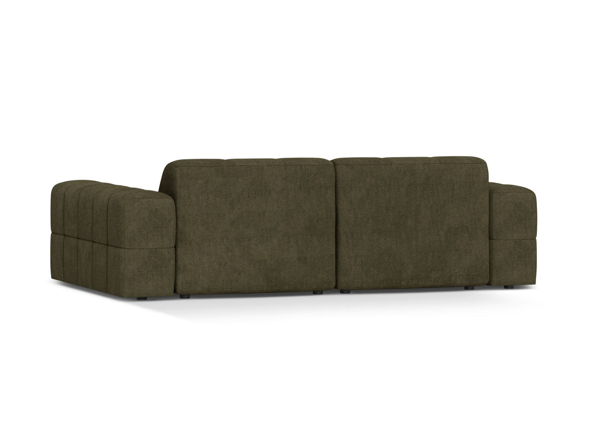 Beige gepolstertes 3er Sofa Jennifer von Micadoni mit schwarzen Kunststoffbeinen und leicht geneigter Rückenlehne, Stoffbezug Bluvel.