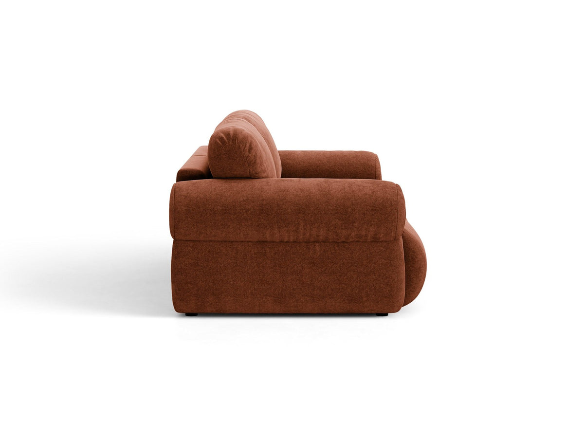 3er Sofa Ophelia von Micadoni in Beige mit Liberty Stoffbezug, niedriger Rückenlehne und schwarzen Kunststoffbeinen, modulare Bauweise sichtbar.