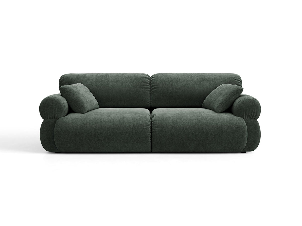3er Sofa Ophelia von Micadoni in Beige mit Liberty Stoffbezug, niedriger Rückenlehne und schwarzen Kunststoffbeinen, modulare Bauweise sichtbar.