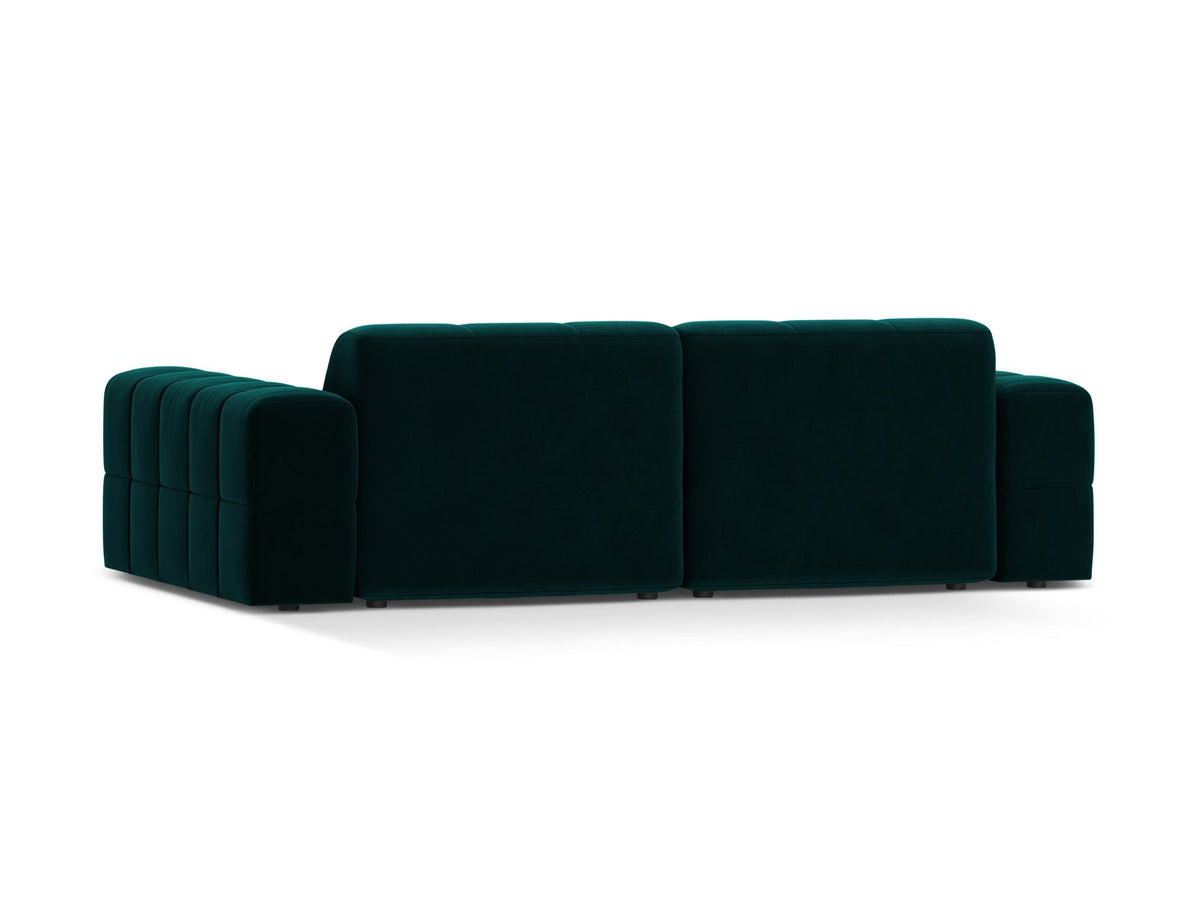 Beige gepolstertes 3er Sofa Jennifer von Micadoni mit schwarzen Kunststoffbeinen und leicht geneigter Rückenlehne, Stoffbezug Bluvel.