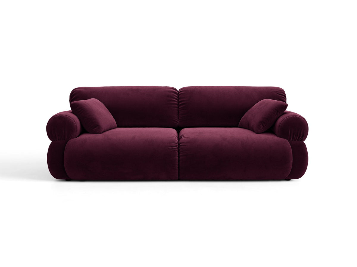 3er Sofa Ophelia von Micadoni in Beige mit Liberty Stoffbezug, niedriger Rückenlehne und schwarzen Kunststoffbeinen, modulare Bauweise sichtbar.