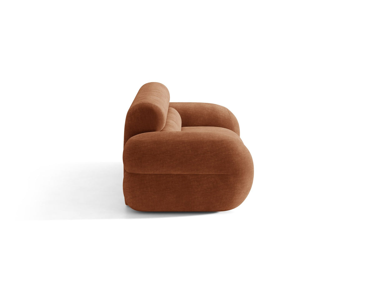 3er Sofa Neo von Micadoni in dunklem Olivgrün, mit strukturiertem Bouclé-Stoff, schwarzen Kunststoffbeinen und hoher gepolsterter Rückenlehne.