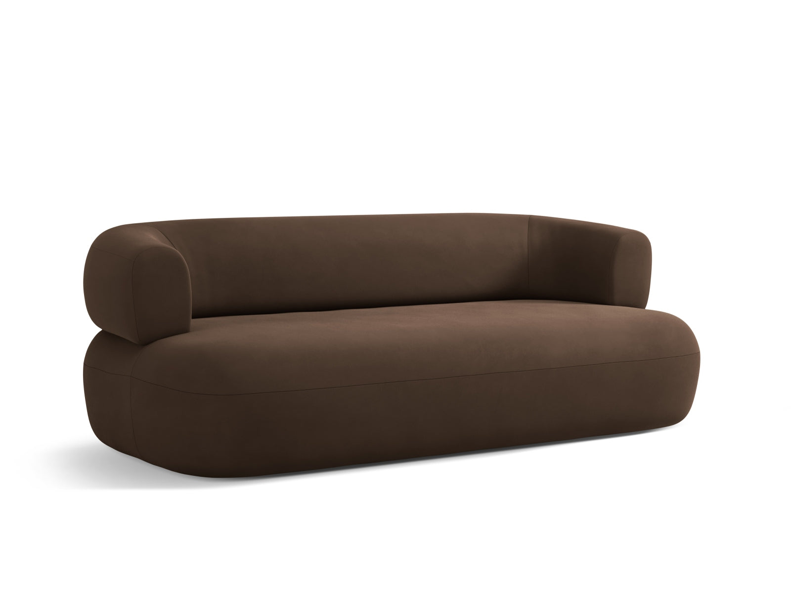 Elegantes 3-Sitzer Sofa Jenny aus samtigem Velours in stilvollem Braun, ideal für einladende und moderne Wohnräume.