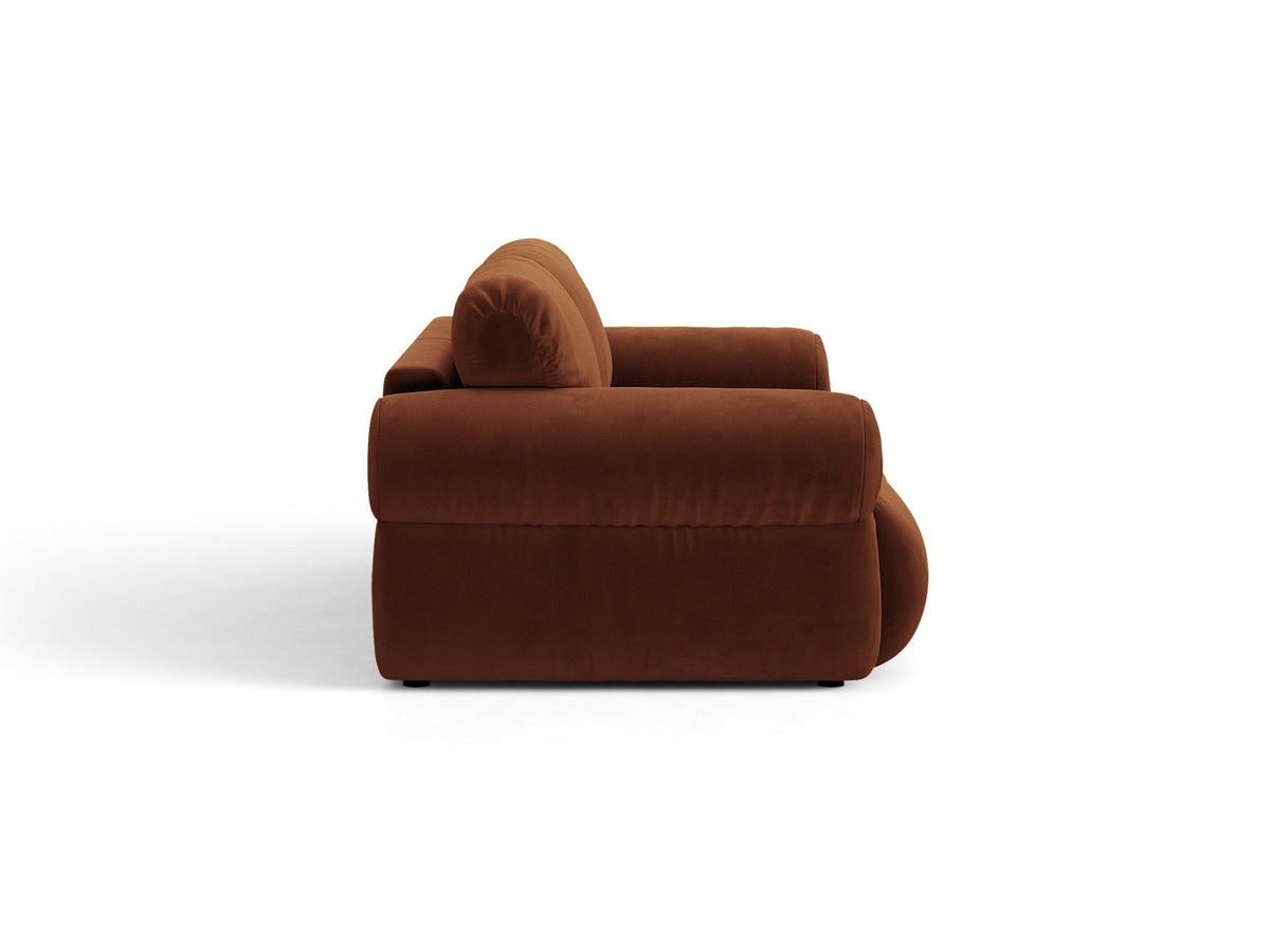 3er Sofa Ophelia von Micadoni in Beige mit Liberty Stoffbezug, niedriger Rückenlehne und schwarzen Kunststoffbeinen, modulare Bauweise sichtbar.