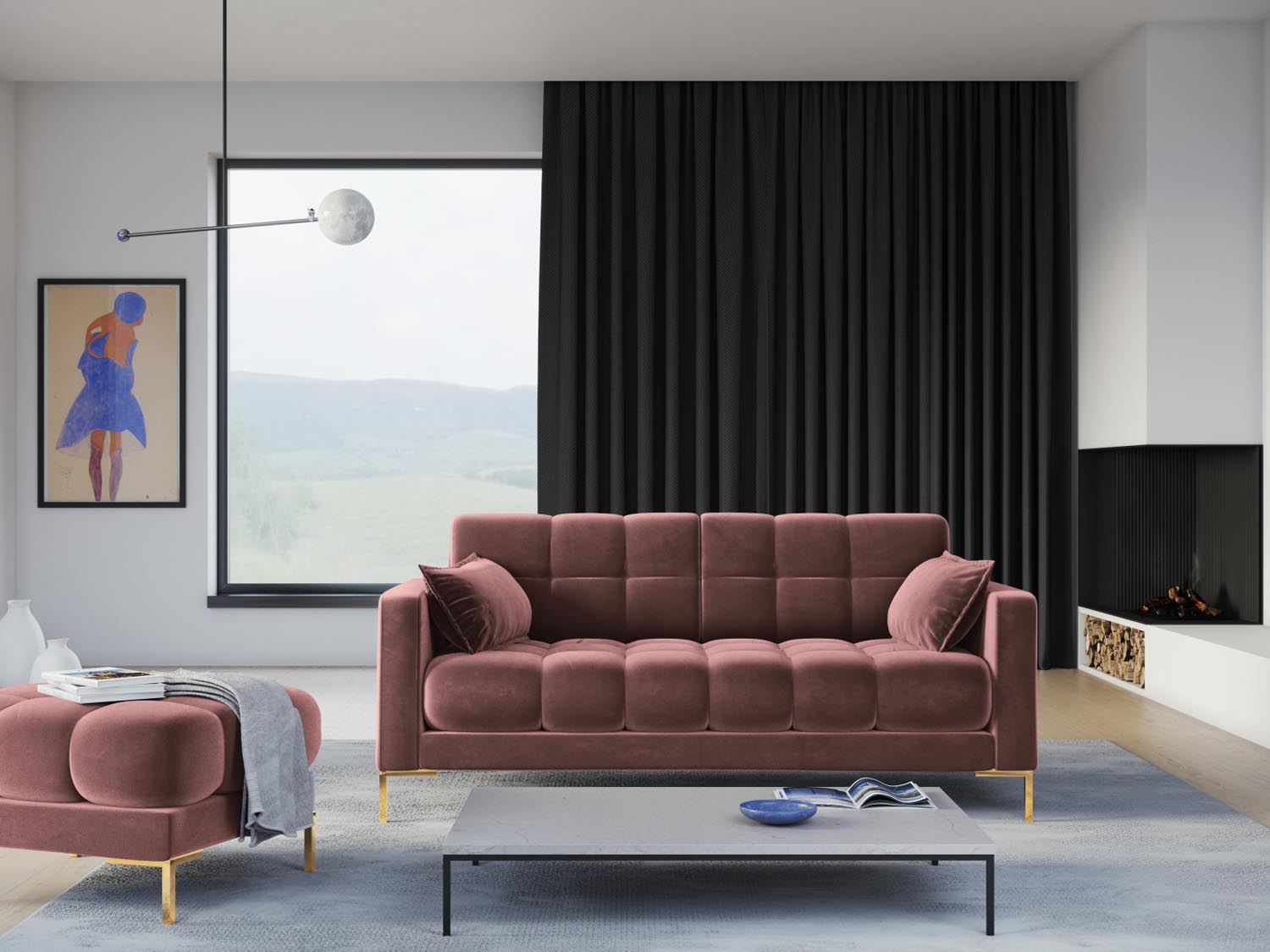 Mamaia Velour Sofa 3 Sitzer in Pink/Gold präsentiert im Onlineshop von KAQTU Design AG. 3er Sofa ist von Micadoni