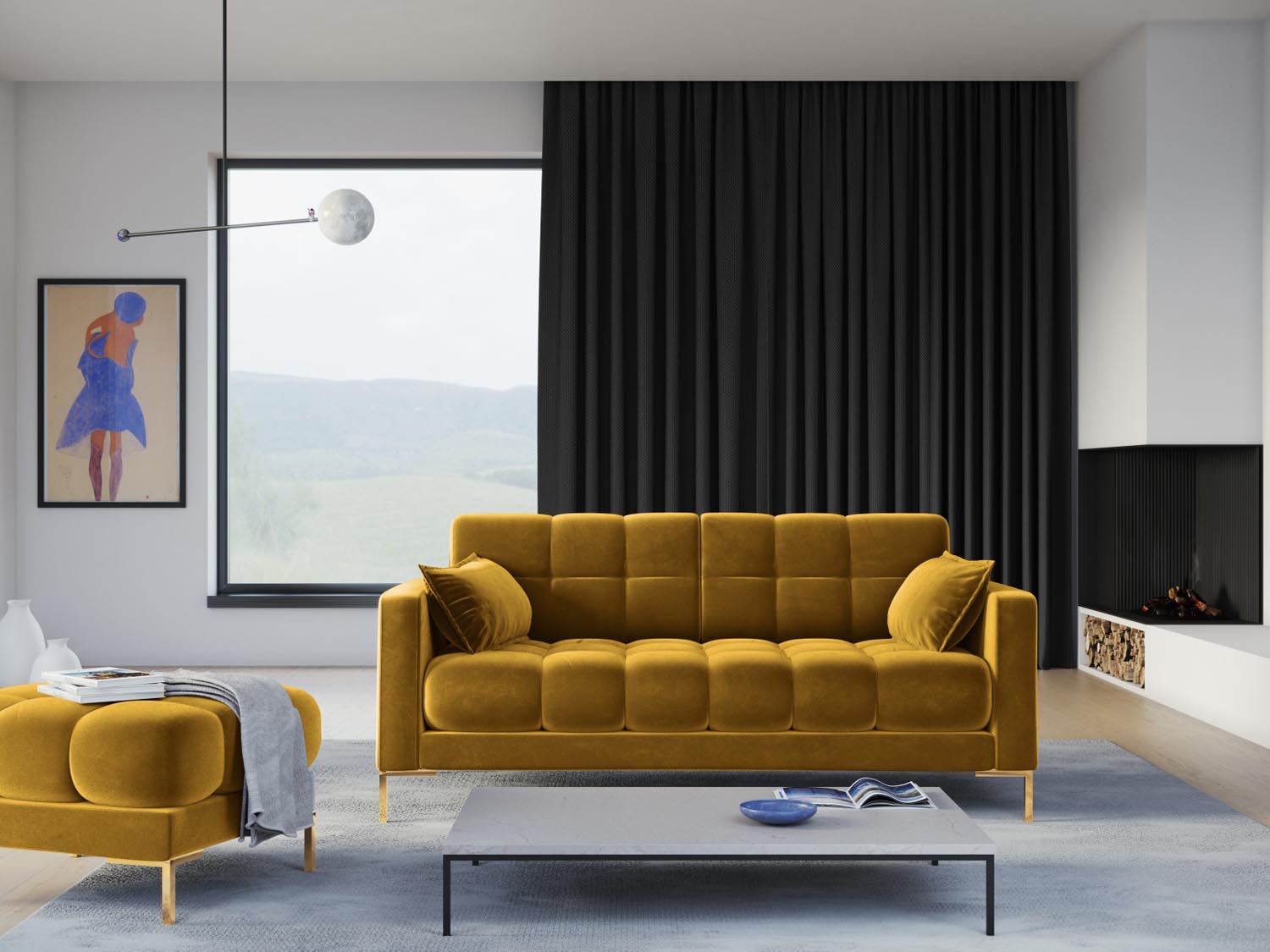 Mamaia Velour Sofa 3 Sitzer in Yellow/Gold präsentiert im Onlineshop von KAQTU Design AG. 3er Sofa ist von Micadoni