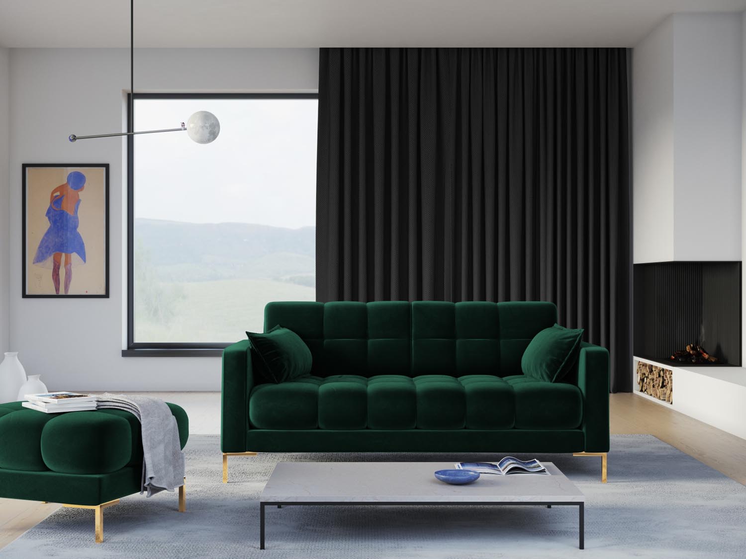 Mamaia Velour Sofa 3 Sitzer in Bottle Green/Gold präsentiert im Onlineshop von KAQTU Design AG. 3er Sofa ist von Micadoni