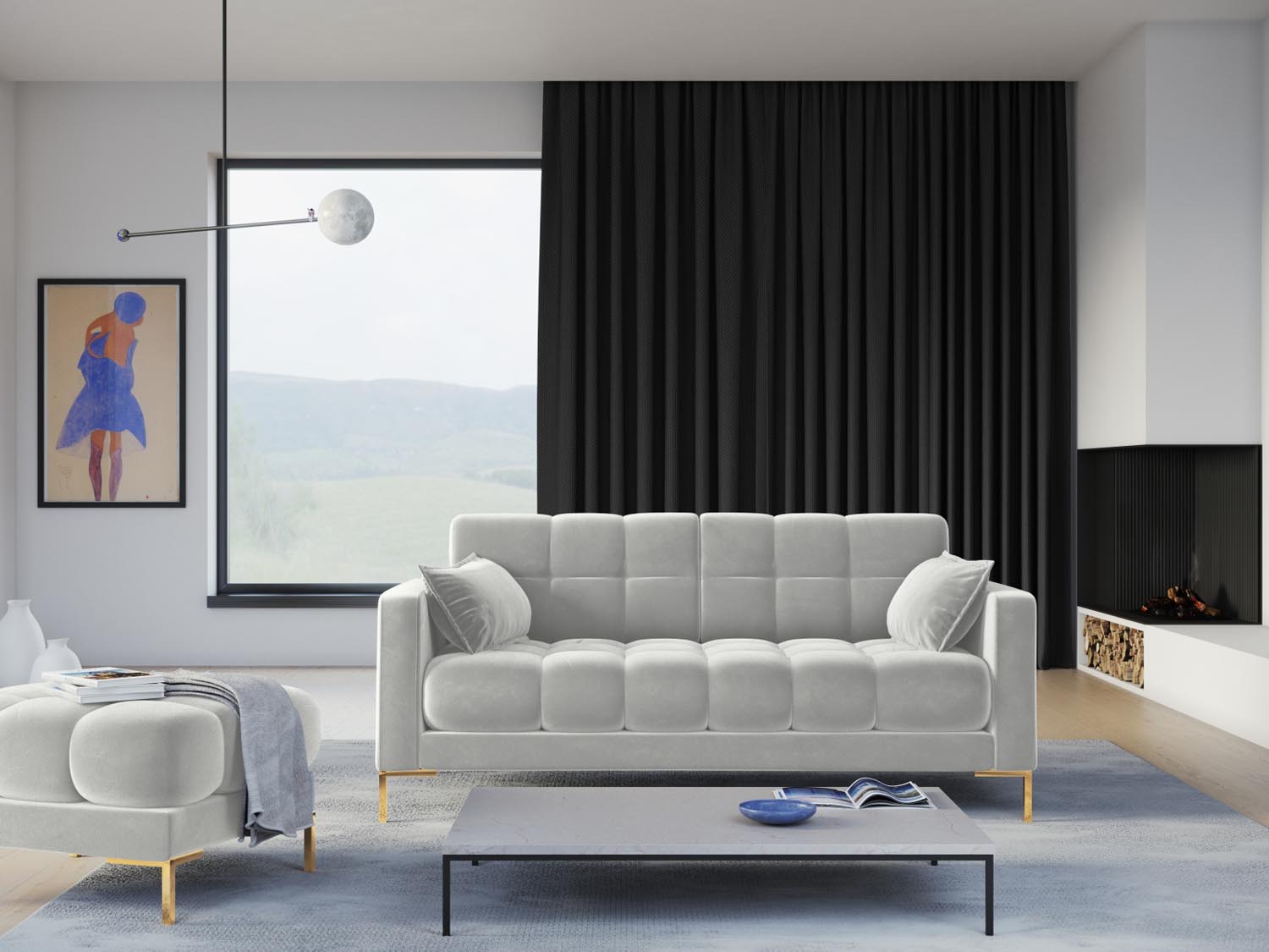 Mamaia Velour Sofa 3 Sitzer in Silver/Gold präsentiert im Onlineshop von KAQTU Design AG. 3er Sofa ist von Micadoni
