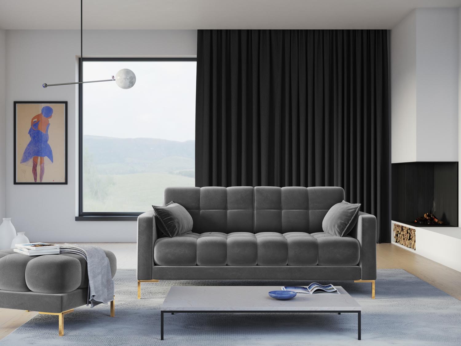 Mamaia Velour Sofa 3 Sitzer in Light Grey/Gold präsentiert im Onlineshop von KAQTU Design AG. 3er Sofa ist von Micadoni