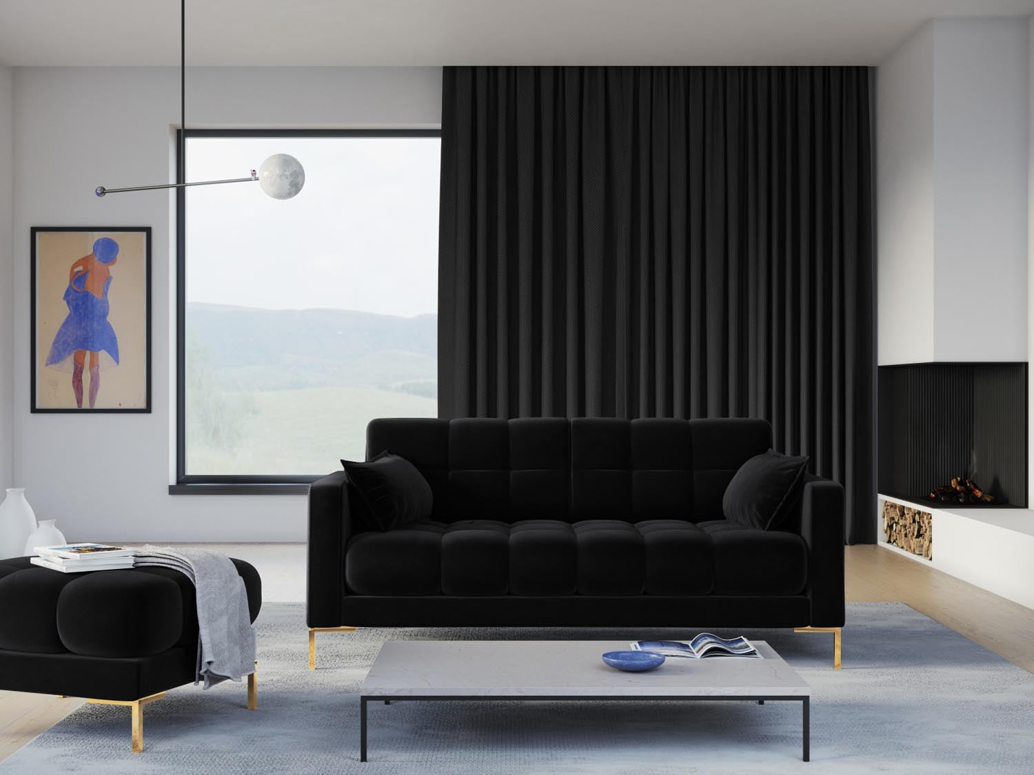 Mamaia Velour Sofa 3 Sitzer in Black/Gold präsentiert im Onlineshop von KAQTU Design AG. 3er Sofa ist von Micadoni