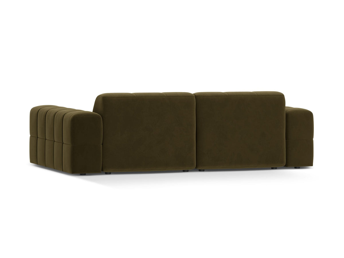 Beige gepolstertes 3er Sofa Jennifer von Micadoni mit schwarzen Kunststoffbeinen und leicht geneigter Rückenlehne, Stoffbezug Bluvel.