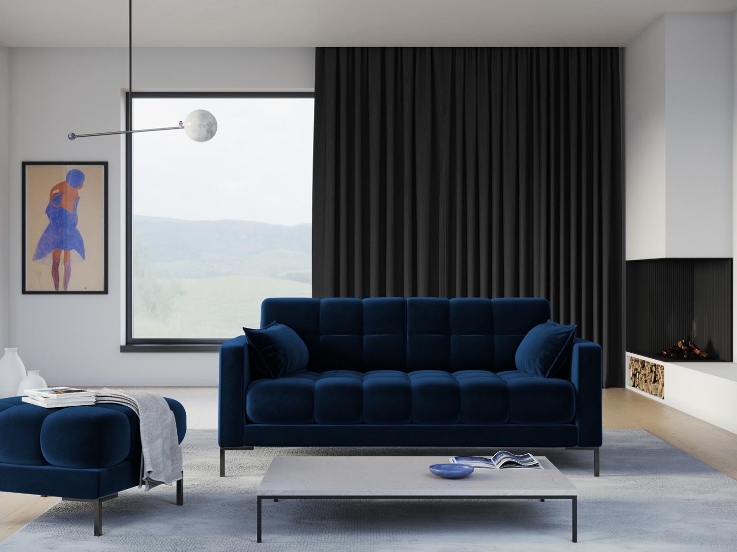 Mamaia Velour Sofa 3 Sitzer in Royal Blue/Schwarz präsentiert im Onlineshop von KAQTU Design AG. 3er Sofa ist von Micadoni