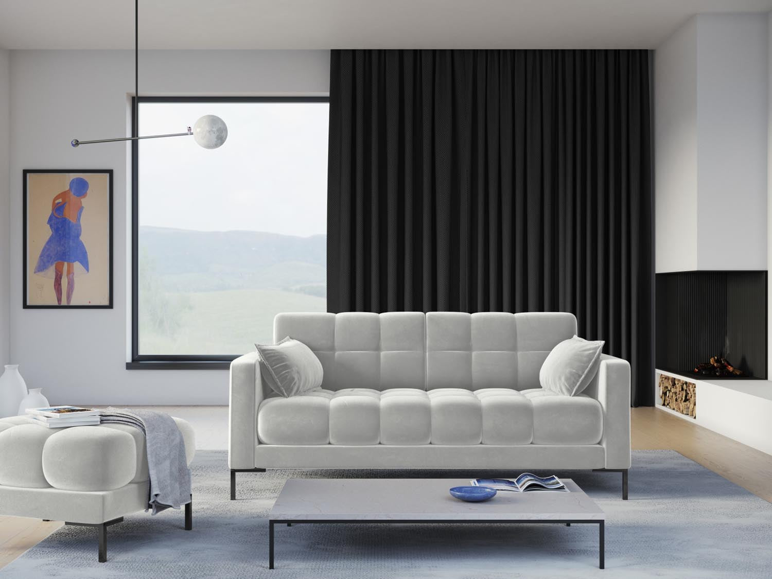 Mamaia Velour Sofa 3 Sitzer in Silver/Schwarz präsentiert im Onlineshop von KAQTU Design AG. 3er Sofa ist von Micadoni