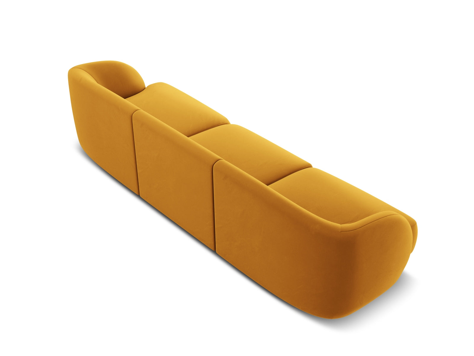 Elegantes 3-Sitzer-Sofa Miley aus weichem Velours in sanften Gelbtönen, ideal für stilvolle Wohnräume und entspannte Abende.