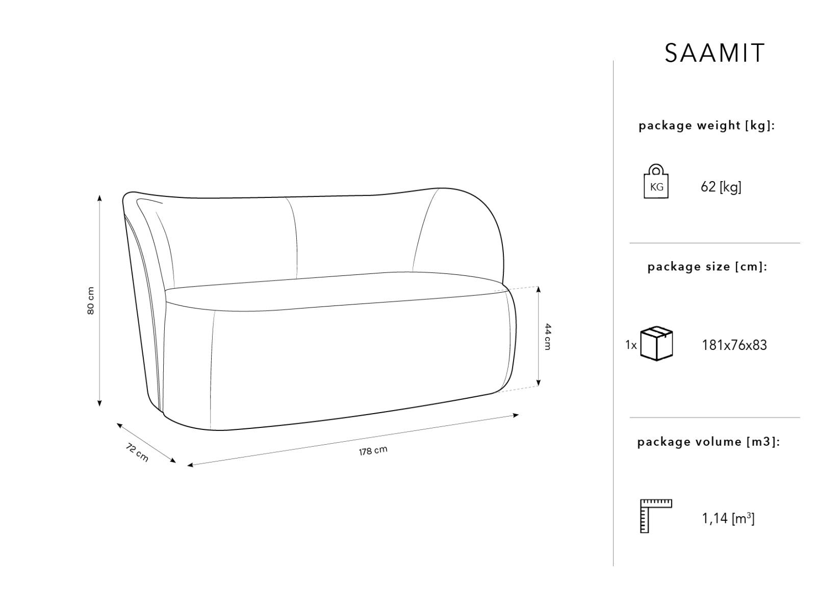 Saamit Boucle Sofa 3 Sitzer in Black präsentiert im Onlineshop von KAQTU Design AG. 3er Sofa ist von Micadoni