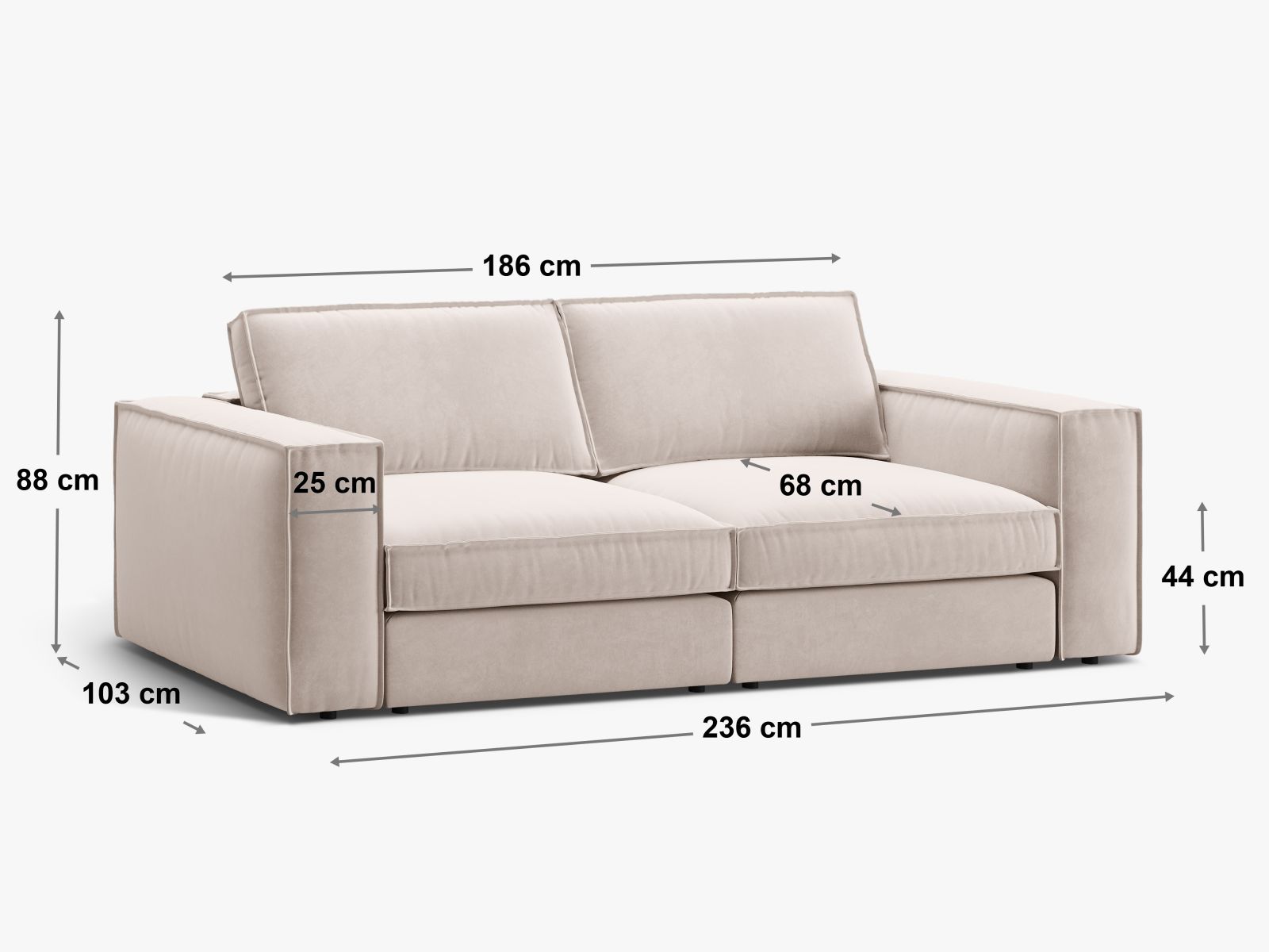 Beige 3-Sitzer Sofa Pola von Micadoni, vielseitig und komfortabel, perfekt für moderne Wohnkonzepte und gemütliche Entspannung.