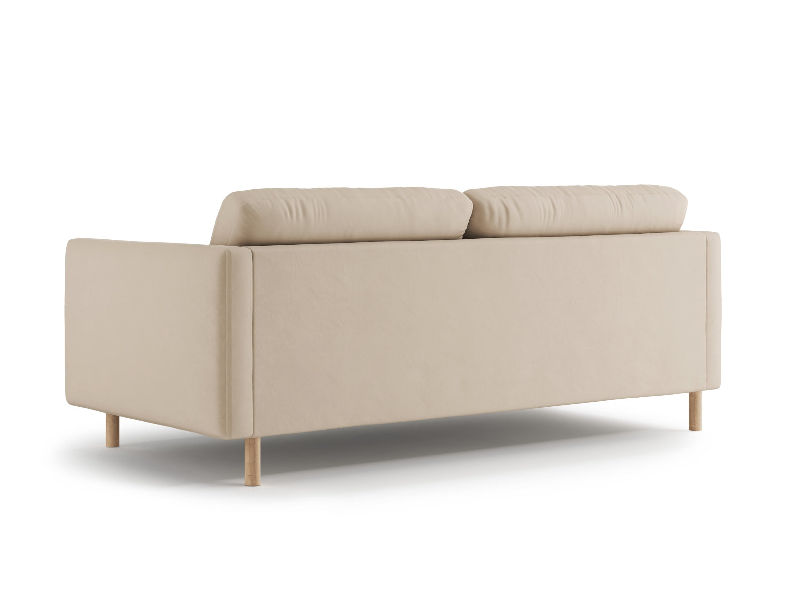 Stilvolles 3-Sitzer Sofa aus Velours in zartem Nude, perfekt für moderne Wohnzimmer und entspannte Stunden mit Freunden.
