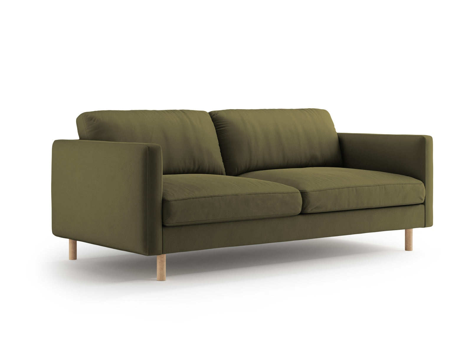 Elegantes Eden Velour Sofa für 3 Personen in einem stilvollen Moosgrün, ideal für moderne Wohnräume und gemütliche Abende.